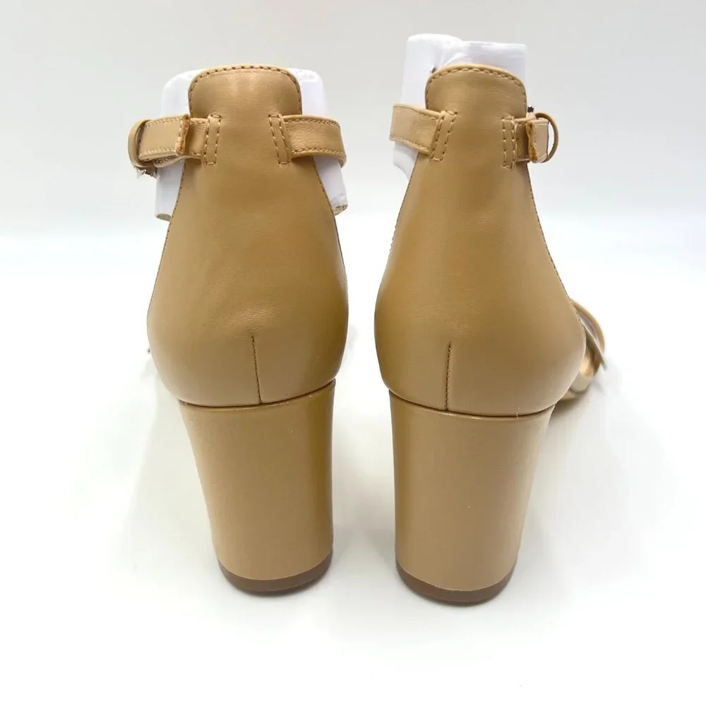 10W 10‎ WIDE WIDTH Nine West Pruce Nude Beige Tan Leather Heel Sandals Shoes